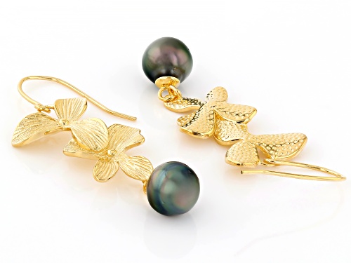 7mm Cultured Tahitian Pearl 18k Yellow Gold over Sterling Silver Earrings