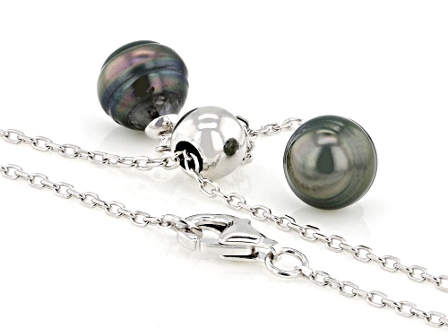 7mm Cultured Tahitian Pearl Rhodium Over Sterling Silver Necklace - Size 20