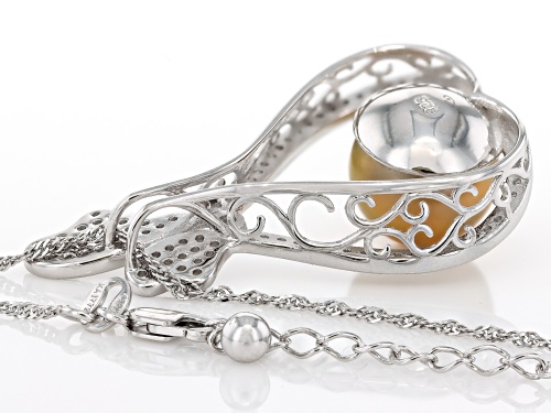 13mm Golden Cultured South Sea Pearl With Topaz Rhodium Over Sterling Silver Pendant With Chain
