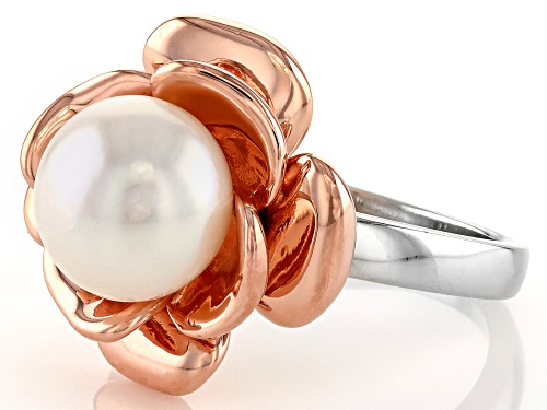 9mm White Cultured Freshwater Pearl Rhodium And 18k Rose Gold Over Sterling Silver Two-Tone Ring - Size 11