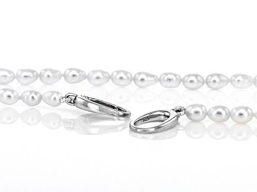 4mm White Cultured Freshwater Pearl Rhodium Over Sterling Silver Necklace - Size 18