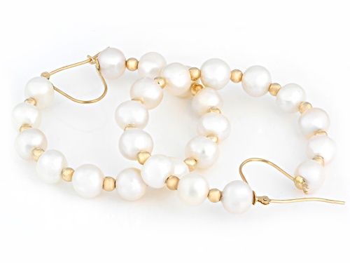 6-7mm White Cultured Freshwater Pearl 14k Yellow Gold 45mm Hoop Earrings