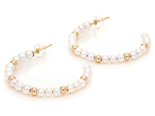 3mm White Cultured Freshwater Pearl 14k Yellow Gold 35mm Earrings