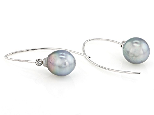 9mm Platinum Cultured Tahitian Pearl With Diamond Accent Rhodium Over 18K White Gold Earrings