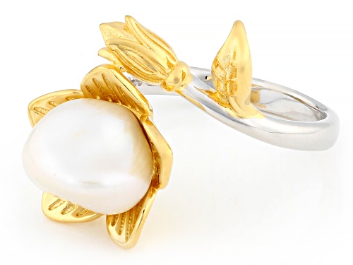 8mm White Cultured Freshwater Keshi Pearl 18K And Rhodium Over Sterling Silver Two-Tone Ring - Size 10