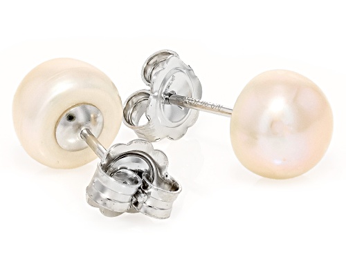 8-9mm White Cultured Freshwater Pearl Rhodium Over Silver 22 Inch Strand Necklace and Earring Set