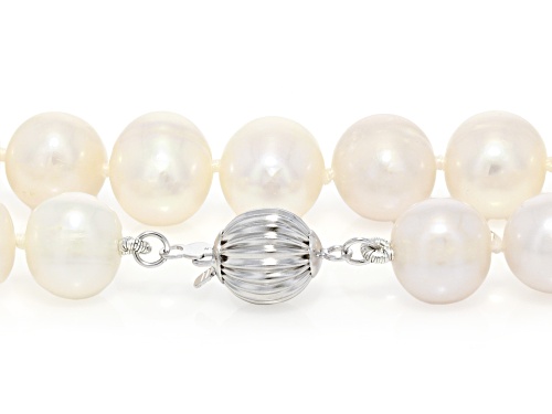 8.5mm White Cultured Freshwater Pearl Rhodium Over Sterling Silver 24 Inch Strand Necklace - Size 24