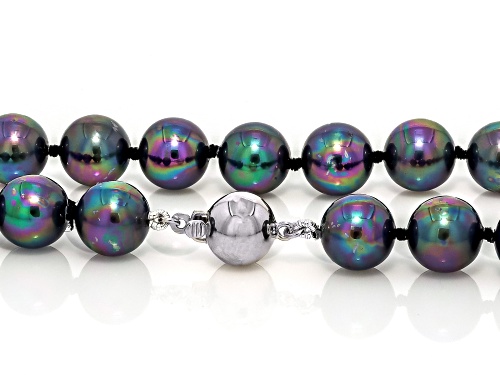Pearlfection® 10mm Peacock Simulant Rhodium Over Sterling Silver 24 Inch Strand - Size 24