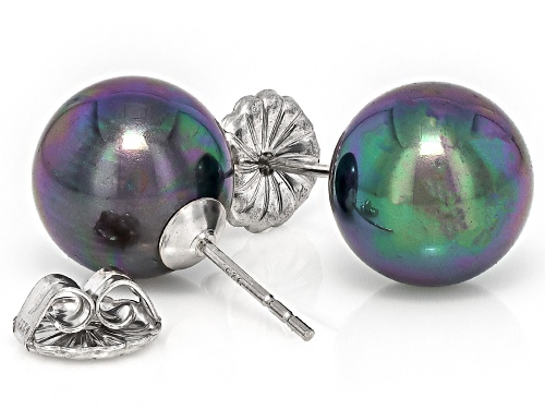 Pearlfection® 10mm Peacock Simulant Rhodium Over Sterling Silver Earrings