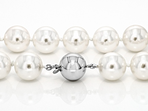 Pearlfection® 14mm White South Sea Simulant Rhodium Over Sterling Silver 20 Inch Strand - Size 20