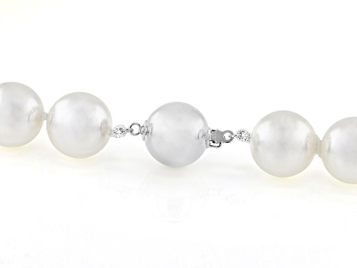 Pearlfection® 14mm White South Sea Simulant Rhodium Over Sterling Silver 32 Inch Necklace - Size 32