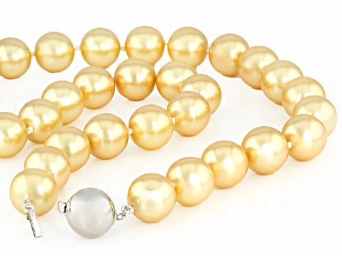 Pearlfection® 14mm Golden South Sea Simulant Rhodium Over Sterling Silver 22 Inch Strand - Size 22