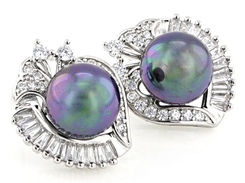 Pearlfection® 10mm Peacock Simulant And Bella Luce® Rhodium Over Sterling Silver Earrings