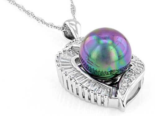Pearlfection® 12mm Peacock Simulant & Bella Luce® Rhodium Over Sterling Silver Pendant With Chain