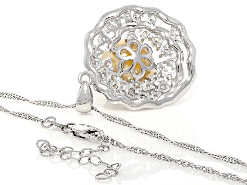 Pearlfection® 12mm Golden South Sea Simulant & Bella Luce® Rhodium Over Silver Pendant With Chain