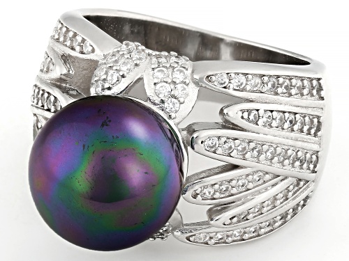 Pearlfection® 12mm Peacock Simulant And Bella Luce® Rhodium Over Sterling Silver Ring - Size 12
