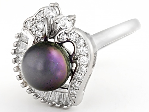 Pearlfection® 9.5mm Peacock Simulant And Bella Luce® Rhodium Over Sterling Silver Ring - Size 11