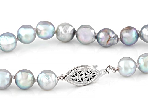 8mm Platinum Cultured Japanese Akoya Pearl Sterling Silver Necklace - Size 18