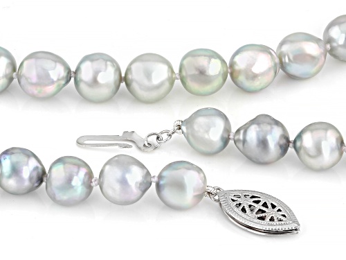 8.5mm Platinum Cultured Japanese Akoya Pearl Sterling Silver 18 Inch Strand Necklace - Size 18