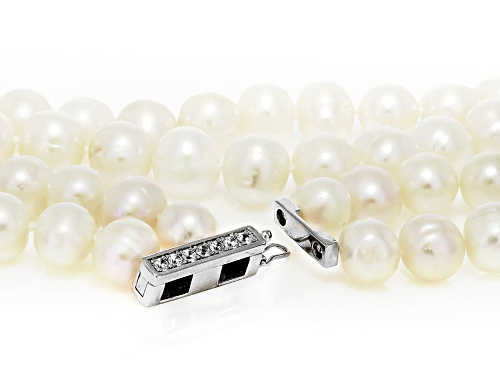 8.5mm Cultured Freshwater Pearl & Bella Luce® Rhodium Over Silver 18 & 19 Inch Multi-Strand Necklace - Size 18