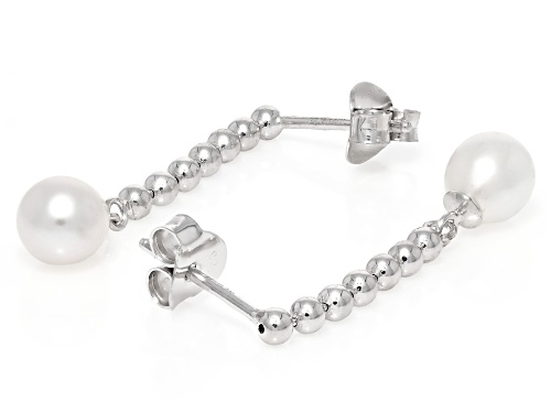 6mm White Cultured Freshwater Pearl Rhodium Over Sterling Silver Earrings