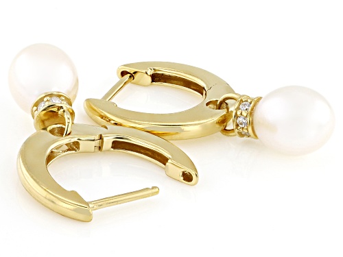 White Cultured Freshwater Pearl 14k Yellow Gold Over Sterling Silver Earrings