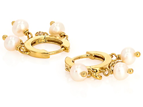 4mm White Cultured Freshwater Pearl With Bella Luce® 14k Yellow Gold Over Sterling Silver Earrings