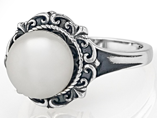 9.5mm White Cultured Freshwater Pearl Oxidized Sterling Silver Ring - Size 12