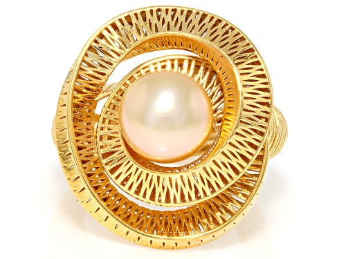 9mm Golden Cultured South Sea Pearl 18k Yellow Gold Over Sterling Silver Ring - Size 8