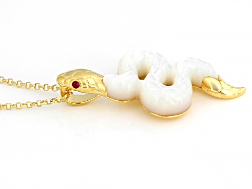 White South Sea Mother-Of-Pearl & Lab Created Ruby 18k Yellow Gold Over Silver Pendant With Chain