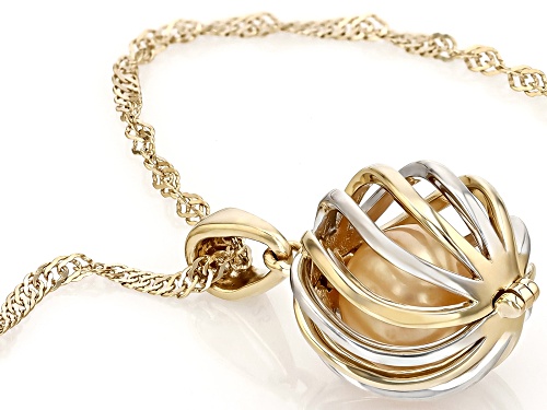 8mm Golden Cultured South Sea Pearl 18k Yellow Gold And Rhodium Over Silver Pendant With Chain