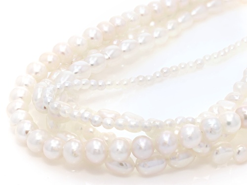 3-7mm White Cultured Freshwater Pearl Rhodium Over Sterling Silver 15.5 Inch Necklace - Size 15.5