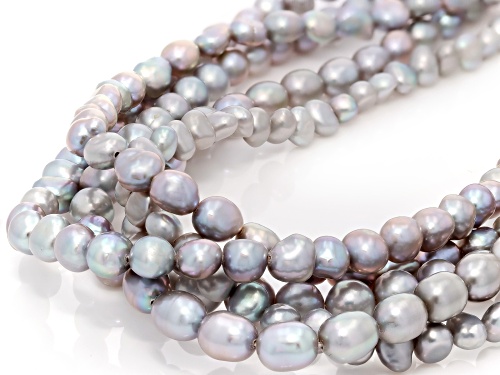 5-7mm Platinum Cultured Freshwater Pearl Rhodium Over Sterling Silver 15.5 Inch Necklace - Size 15.5