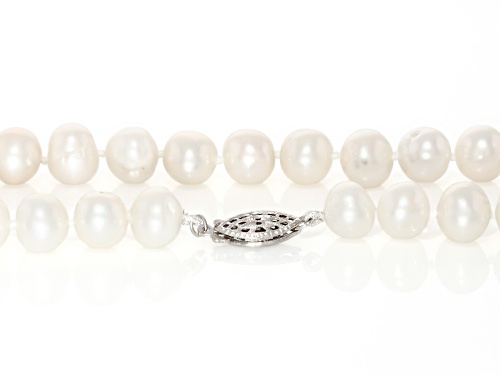 8-8.5mm White Cultured Freshwater Pearl Sterling Silver 24 Inch Strand Necklace - Size 24
