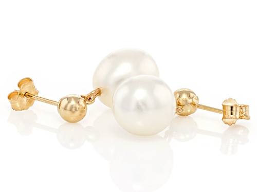 8mm White Cultured Freshwater Pearl 14k Yellow Gold Earrings