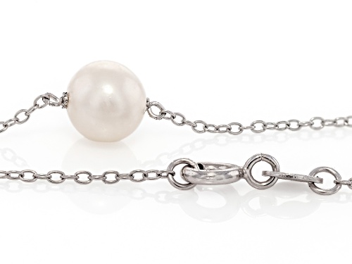 7mm White Cultured Freshwater Pearl Sterling Silver  18 Inch Necklace - Size 18