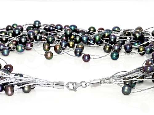 6mm Black Cultured Freshwater Pearl Sterling Silver 18 Inch Necklace - Size 18