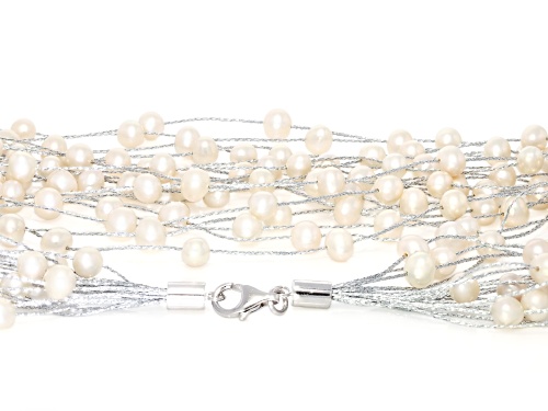 6mm White Cultured Freshwater Pearl Sterling Silver 18 Inch Necklace - Size 18