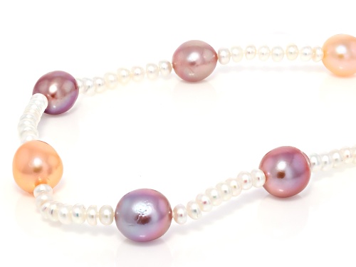 Genusis™ 4-10mm Multi-Color Cultured Freshwater Pearl Rhodium Over Sterling Silver 32 Inch Necklace - Size 32