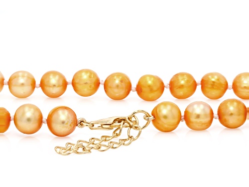 8mm Light Golden Cultured Freshwater Pearl 14K Yellow Gold Over Silver 20 Inch Strand Necklace - Size 20