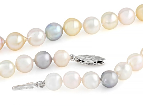 7mm Multi-Color Cultured Japanese Akoya Pearl Rhodium Over Sterling Silver 20 Inch Strand Necklace - Size 20