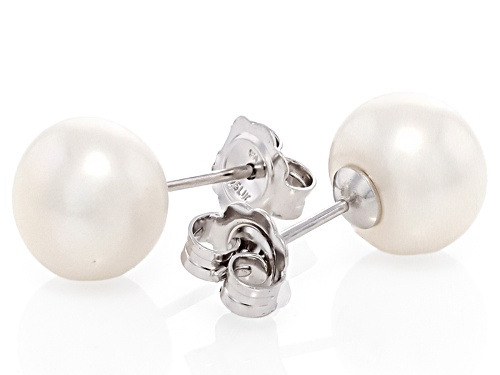 10mm White Cultured Freshwater Pearl Rhodium Over Sterling Silver Stud Earrings