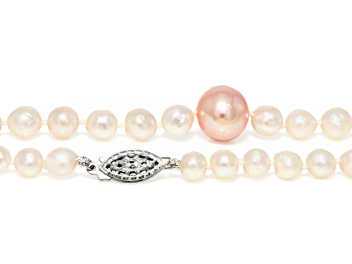 5.5-10.5mm Multi-Color And White Cultured Freshwater Pearl Sterling Silver 18 Inch Station Necklace - Size 18
