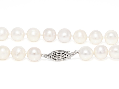 8mm White Cultured Freshwater Pearl Rhodium Over Sterling Silver 24 Inch Strand Necklace - Size 24