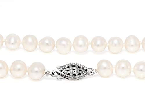 6mm White Cultured Freshwater Pearl Rhodium Over Sterling Silver 18 Inch Strand Necklace - Size 18