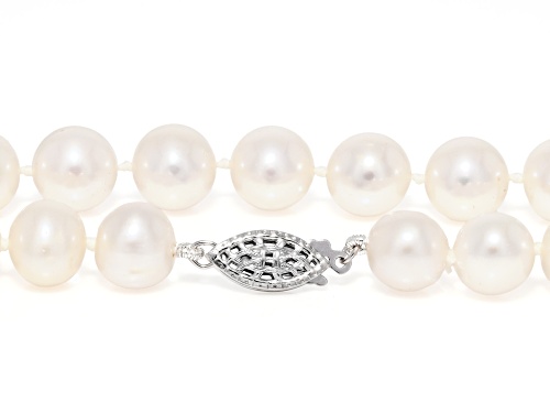 9mm White Cultured Freshwater Pearl Rhodium Over Sterling Silver 18 Inch Strand Necklace - Size 18
