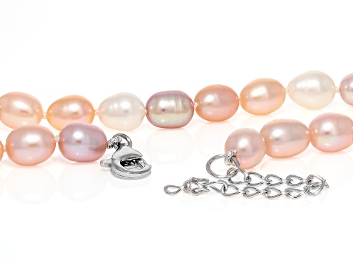 7mm Multi-Color Cultured Freshwater Pearl Rhodium Over Sterling Silver 18 Inch Strand Necklace - Size 18