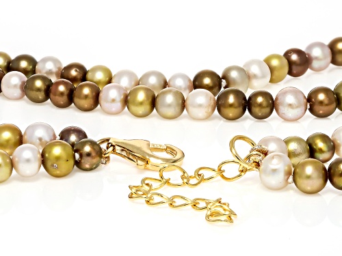 5mm Multi-Color Cultured Freshwater Pearl 14k Yellow Gold Over Silver 18 Inch Strand Necklace - Size 18