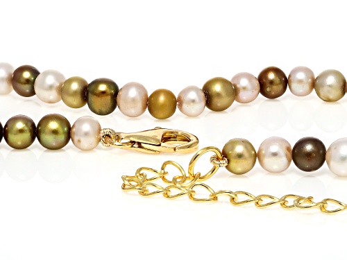 5mm Multi-Color Cultured Freshwater Pearl 14k Yellow Gold Over Silver Necklace And Bracelet Set - Size 18