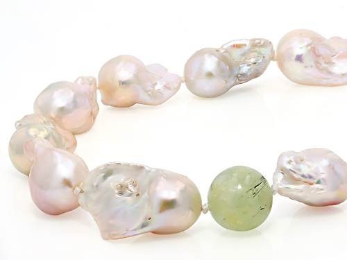 Genusis™ Cultured Freshwater Pearl With Citrine, Smokey & Rose Quartz, Aquamarine, Prehnite Necklace - Size 34